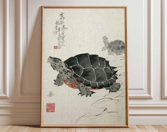 Chinese Turtle Ink Painting, Asian Zen Wall Art Print