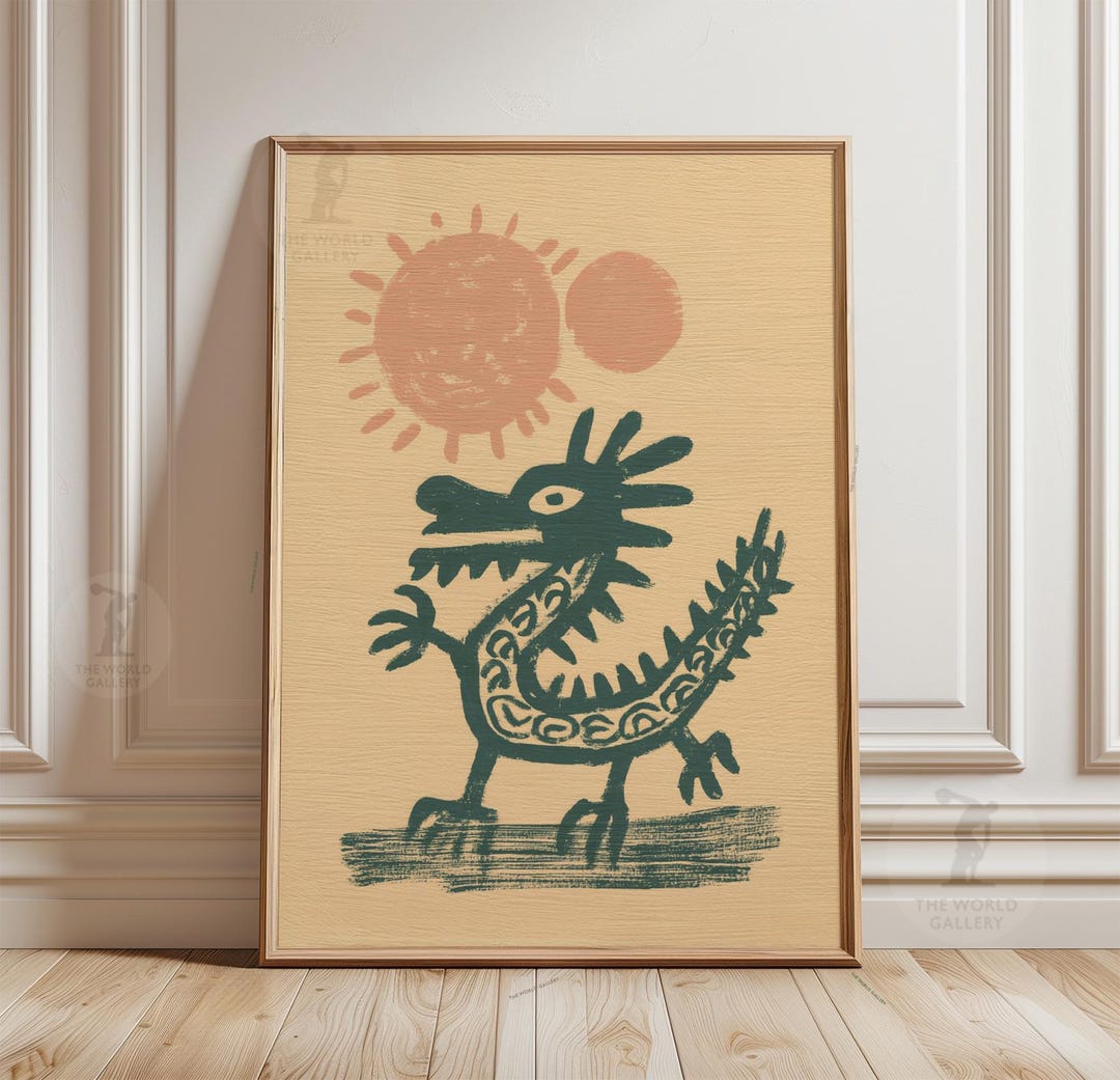 Abstract Dragon Line Art Print | Minimalist Asian Mythology Wall Decor ...