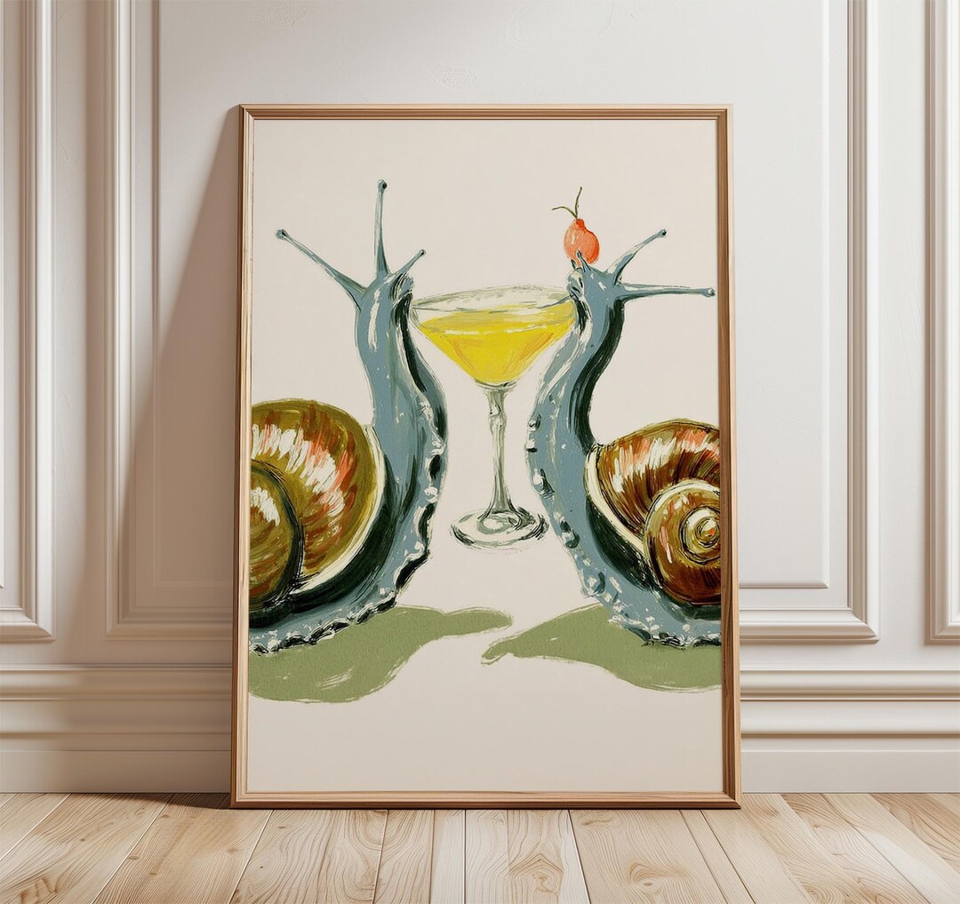 Whimsical Snail Cocktail Art Print, Kitchen Bar Decor - Etsy