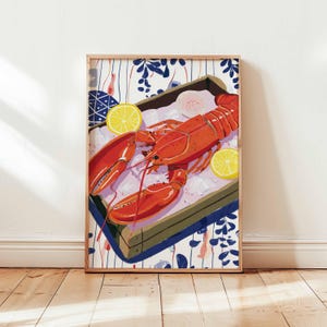 Lobster Poster, Coastal Kitchen Posters, Nautical Wall Print, Seafood Art Print, Beach House Decor, Ocean Life Gift
