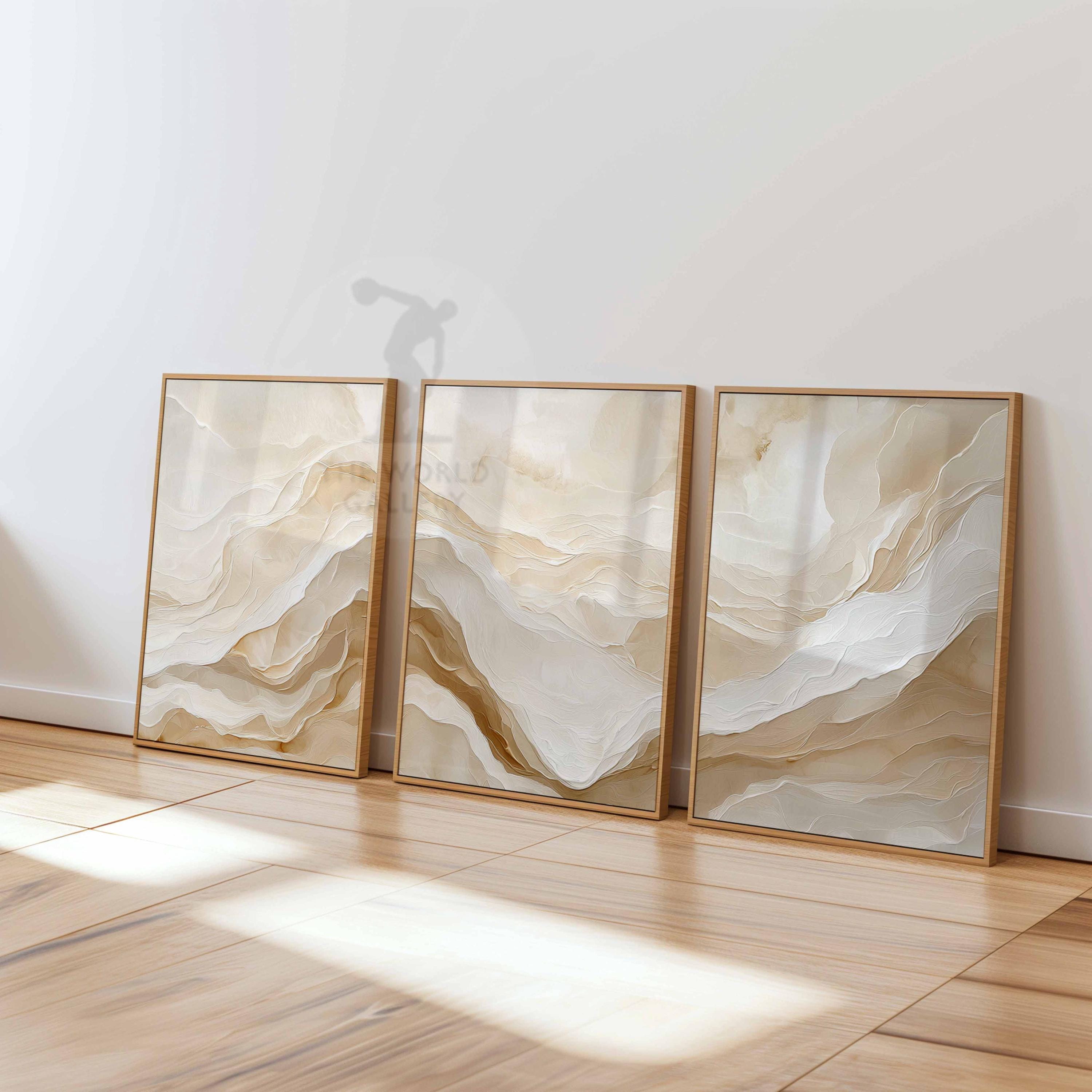 Set of 3 Neutral Abstract Prints, Minimalist Wall Art, Beige
