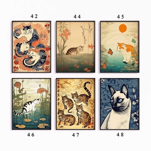 Vintage Japanese Cat Poster Set, Ukiyo-e Style Animal Art - Etsy