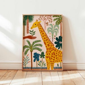 Zoo Poster, Giraffe Print, Animal Wall Art, Zoo Animal Print, Safari Decor Gift, Wildlife Illustration Poster, Jungle Animals Print