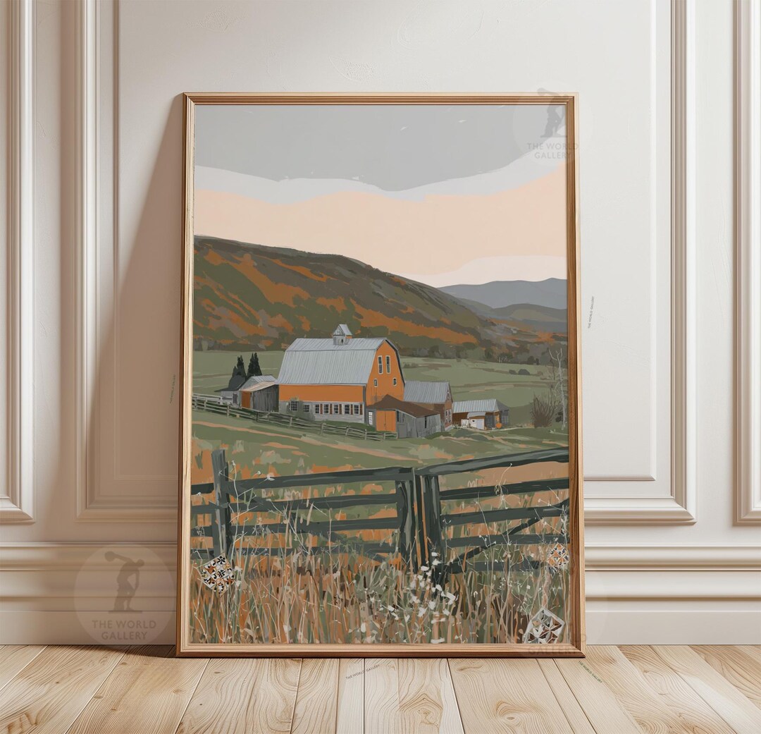 Rustic Farmhouse Landscape Poster | Appalachian Barn Illustration ...