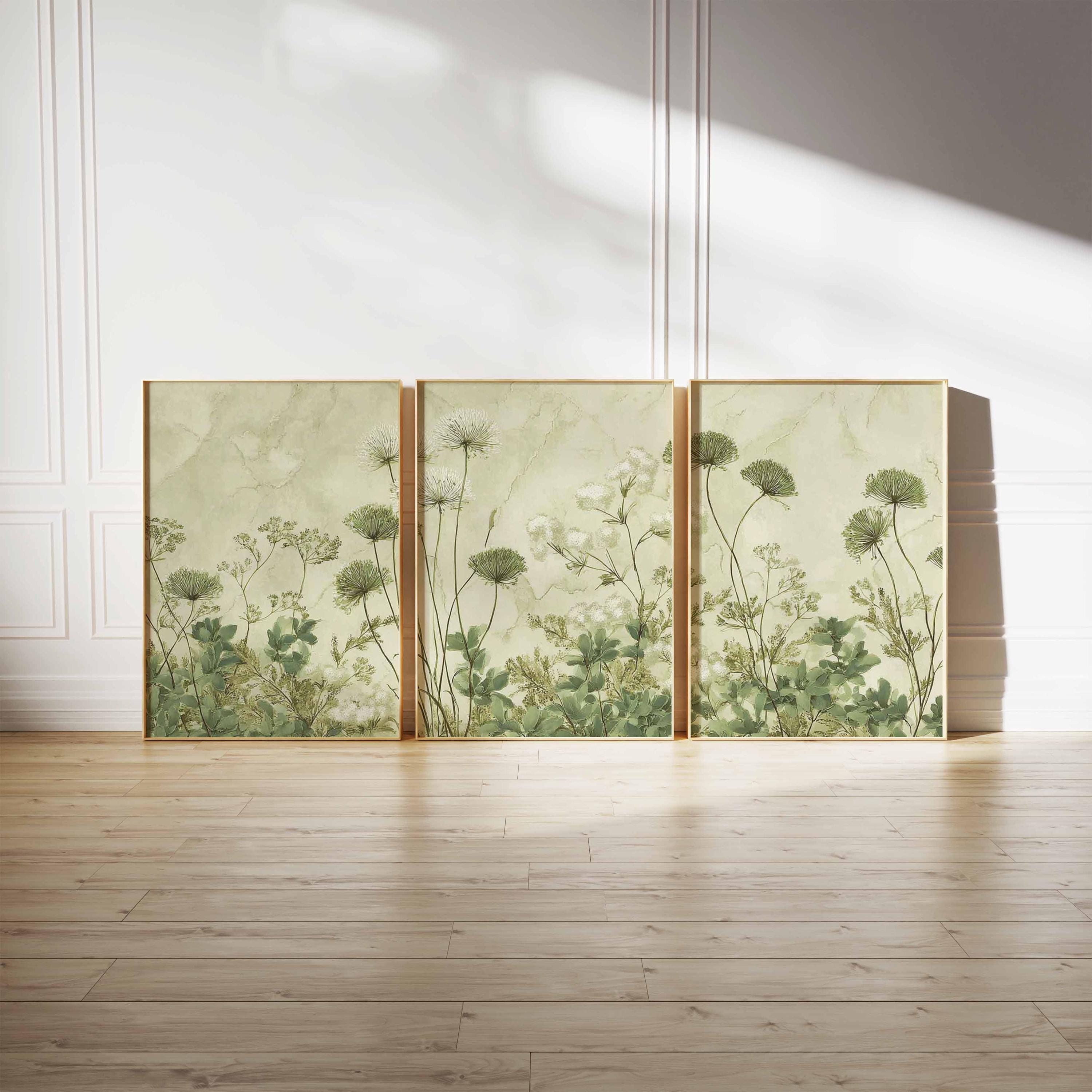 Sage Green Botanical Wall Art Set of 3, Minimal Floral Prints, Modern ...