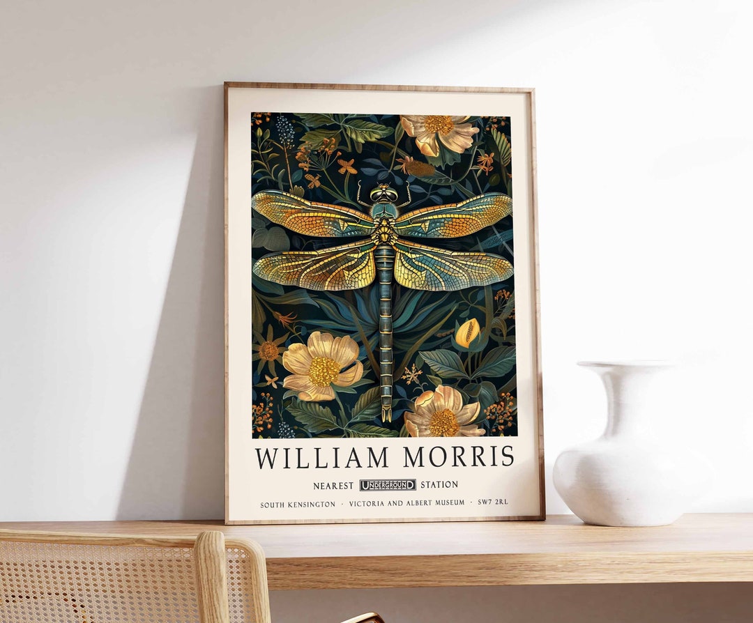 William Morris print, William Morris tentoonstelling print, William Morris blauwe vlinder poster, vintage kunst aan de muur, textielkunst, vintage poster - Nederland