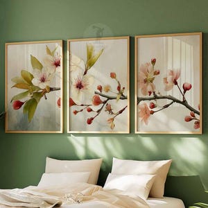 Vintage Cherry Blossom Tree Set of 3 Prints, Rustic Decor, Floral Wall Art, Farmhouse Decor, Botanical Print, Tropical Decor, Kitchen Prints