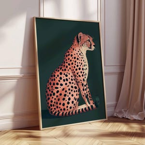 Minimalist Cheetah Art Print, Emerald Green Poster, Safari Animal Poster, Modern Jungle Cat Illustration, Big Cat Wall Art, Wildlife Decor