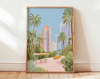 Miami Skyline Poster, Südflorida Reisekunst, Küstendekor