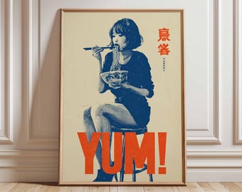 Ramen Poster Japanese Retro Pop Art Print, Noodle Wall Decor, Vintage Manga Style Kitchen Artwork, Asian Food Poster, Modern Wall Art