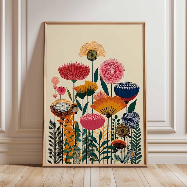 Colorful Botanical Wall Art Print, Modern Floral Poster, Vibrant Flower Artwork for Living Room or Bedroom Decor