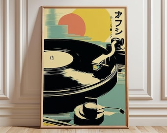 Japanese Turntable Art Print, Retro Vinyl Record Poster