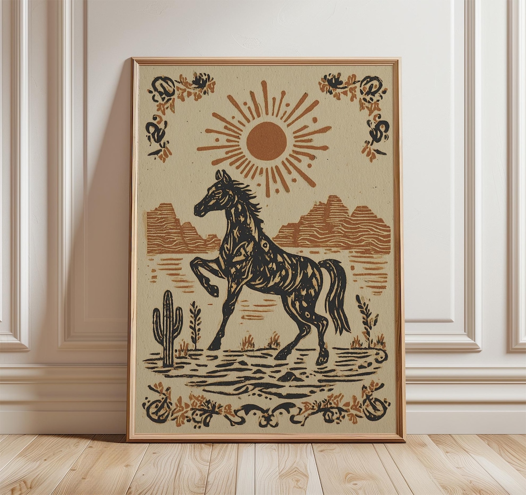 Western Horse Print, Rustic Desert Wall Art, Vintage Cowboy Poster ...