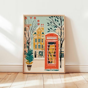 Telephone Poster, Vintage Phone Wall Art, London Poster, Retro Prints, British Decor, Red Booth Print, Iconic Gift Poster