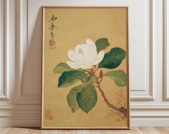 Japanese Magnolia Botanical Print, Vintage Floral Wall Art