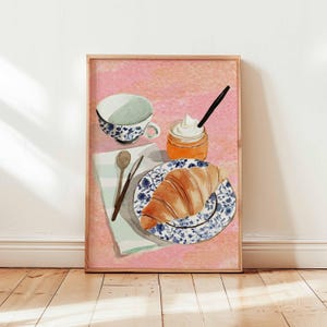 Croissant Poster, Paris Breakfast Wall Art, Foodie Kitchen Decor, Croissant Illustration Gift, French Posters And Prints