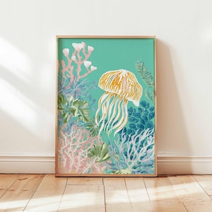 Jelly Fish Poster, Sea Life Print, Coastal Wall Art, Underwater Poster, Ocean Poster, Marine Decor, Ocean Animal Print