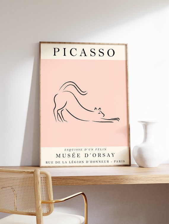 Picasso Exhibition Poster, Pink Cat Poster, Animal Print, Animal Poster, Vintage Poster, Vintage Print, Line Art, Minimalist Art, Gift