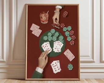 Poker Night Wall Art | Vintage Card Game Poster | Casino Style Bar Decor | Playing Cards Artwork | Retro Gambling Print