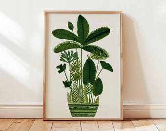 Affiche de plante botanique, art mural vert, impression de feuilles tropicales, affiche botanique minimale, décoration d'intérieur inspirée de la nature