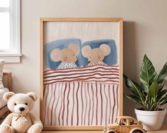 Póster infantil de ratón con estampado de animales, decoración para dormitorio infantil, ilustración para baby shower