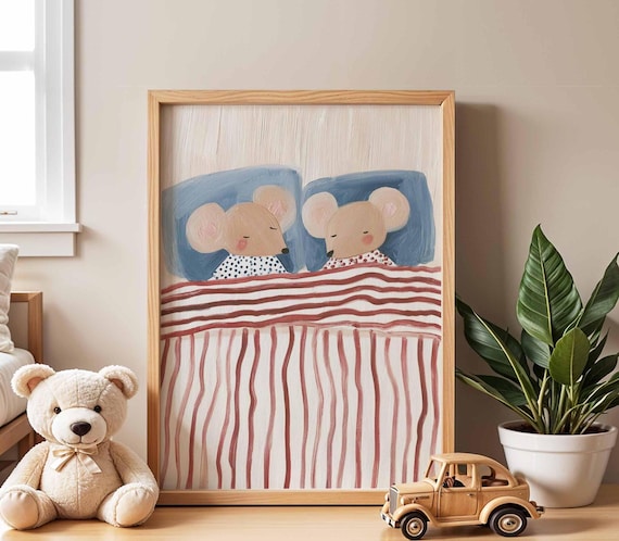 Whimsical Mouse Nursery Poster, Cute Animal Print, Kids Bedroom Decor, Baby Shower Gift Illustration