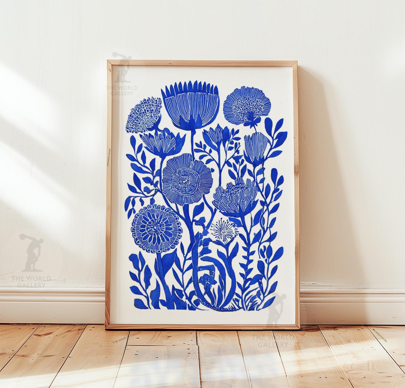 Blue Botanical Poster | Floral Line Art Print | Minimal Plant Wall Art ...