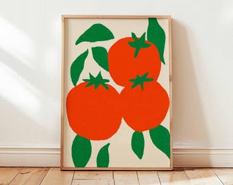 Lámina de cocina con diseño de tomate, arte abstracto retro de comida, decoración para el comedor.