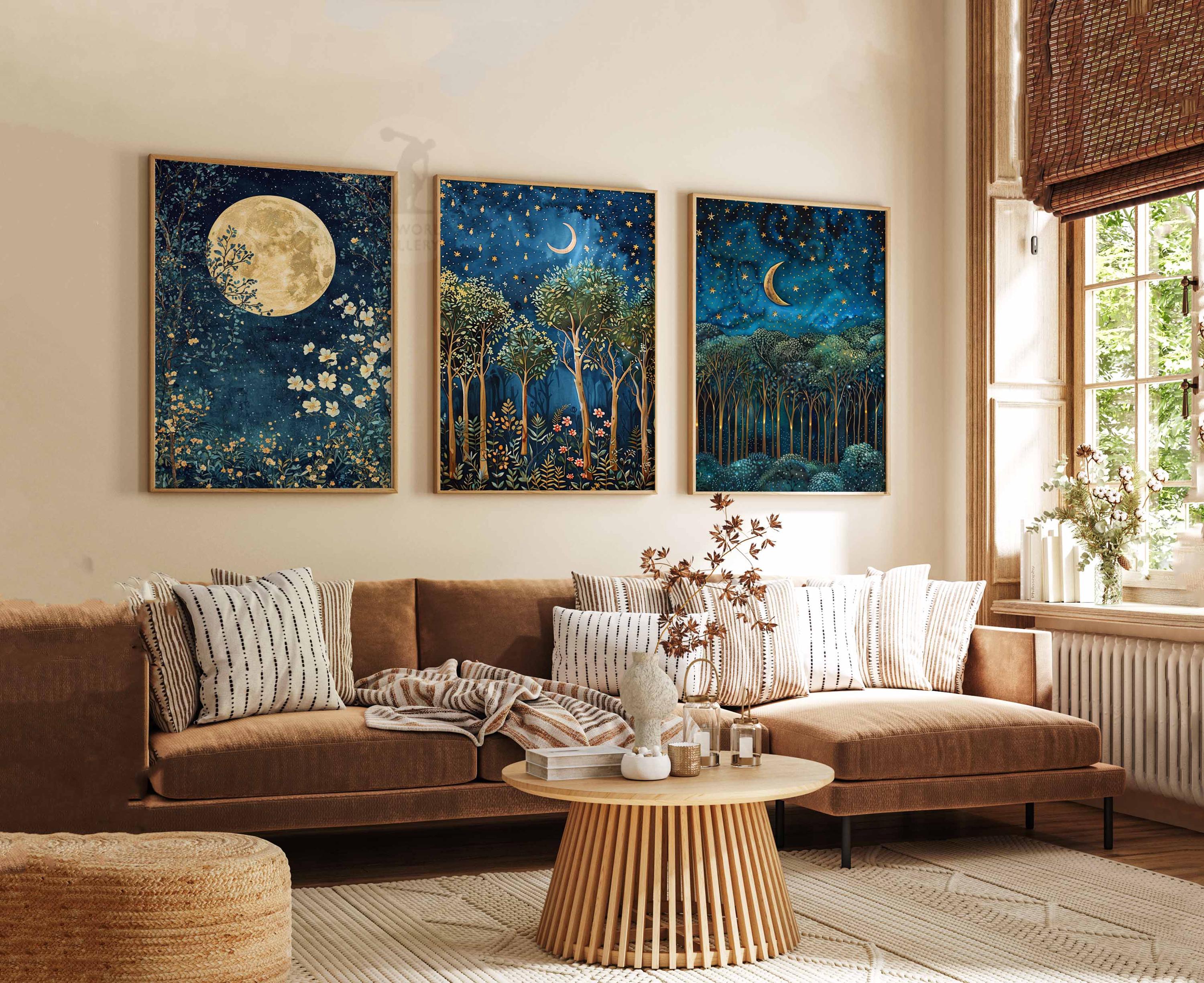 William Morris Print Set, Night Sky, Gold Moon, Botanical Art - Etsy