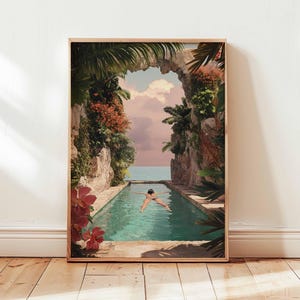 Schwimmen Poster, Retro Schwimmen Druck, Beachy Wandkunst, Blaue Wand Kunst, Sommer Ozean Druck, Dopamin Dekor, Strand Poster, Küsten Dekor