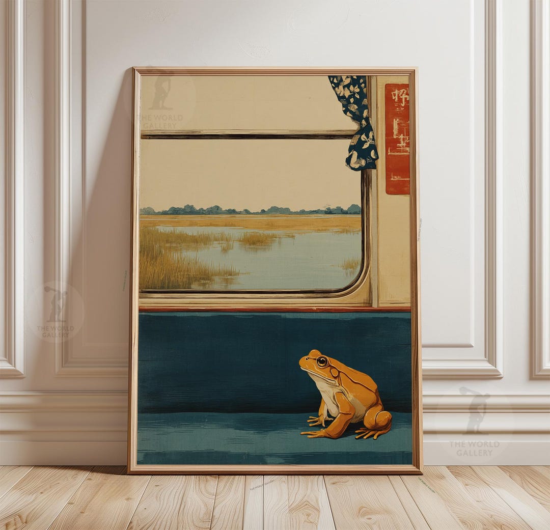 Window Scene Poster Frog Window Scene Poster, Minimal Japanese Style Linocut Art - Etsy