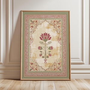 Mughal Floral Arch Print, Indian Wall Art, Oriental Botanical Poster, Jaipur Palace Fresco Design, Heritage Home Decor