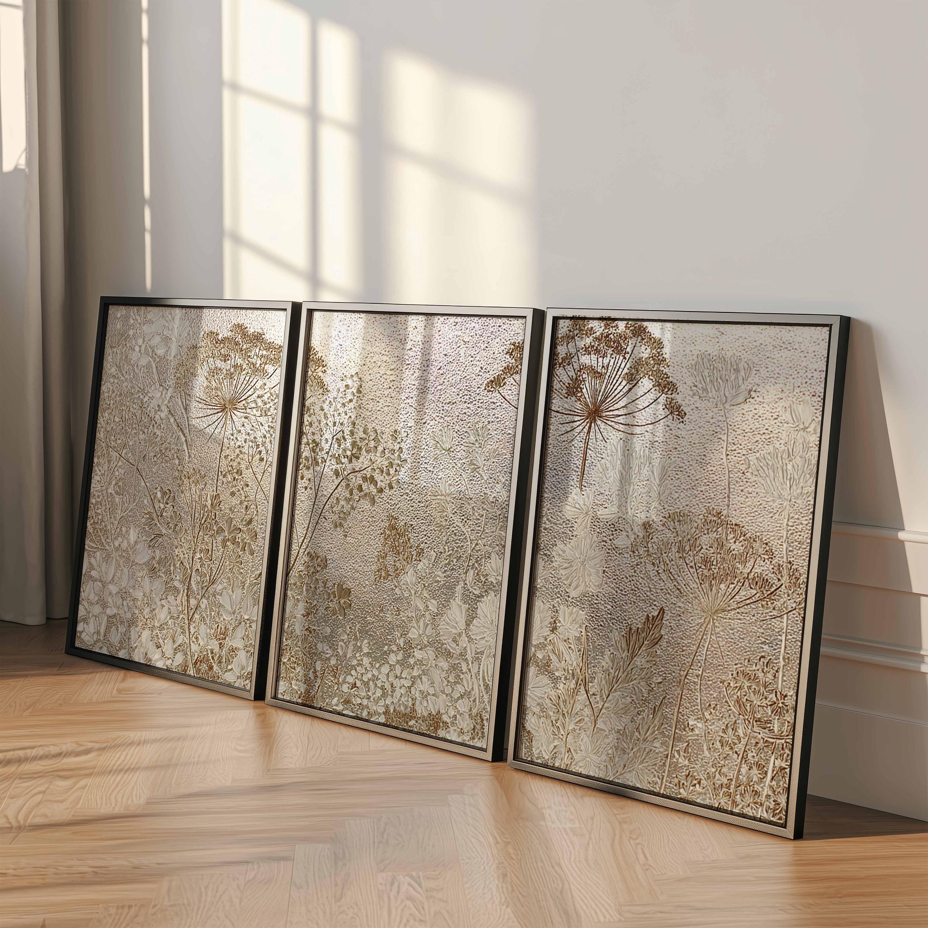 Neutral Botanical Wall Art Set of 3, Beige and Taupe Wildflower Prints ...