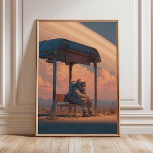 Póster retro de ciencia ficción, decoración cósmica surrealista de los años 70, póster espacial futurista, impresión de paisaje vintage, obra de arte espacial para dormitorio y sala de estar.