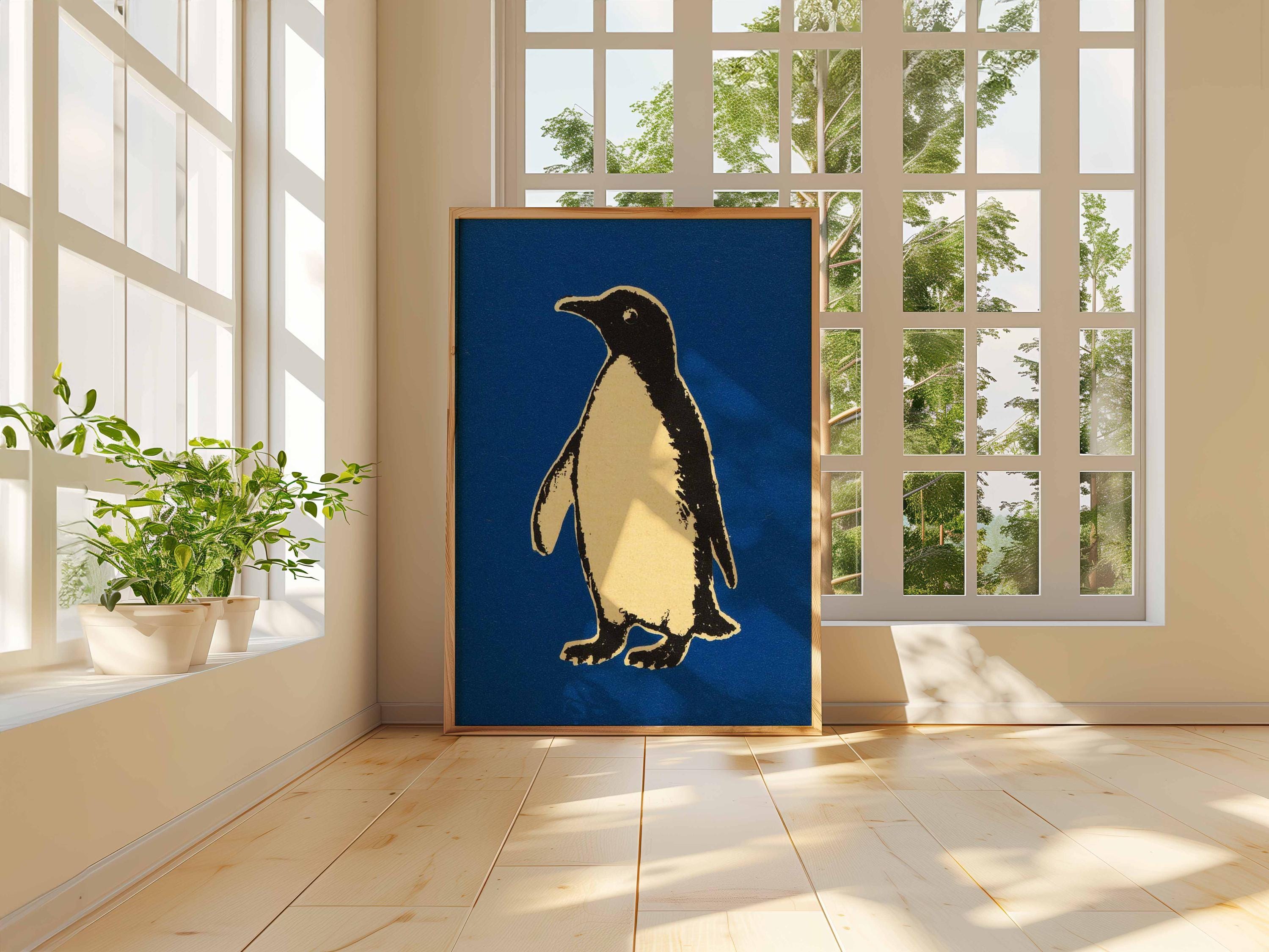 ペンギンのポップアートプリント｜レトロミニマリストな動物の壁飾り