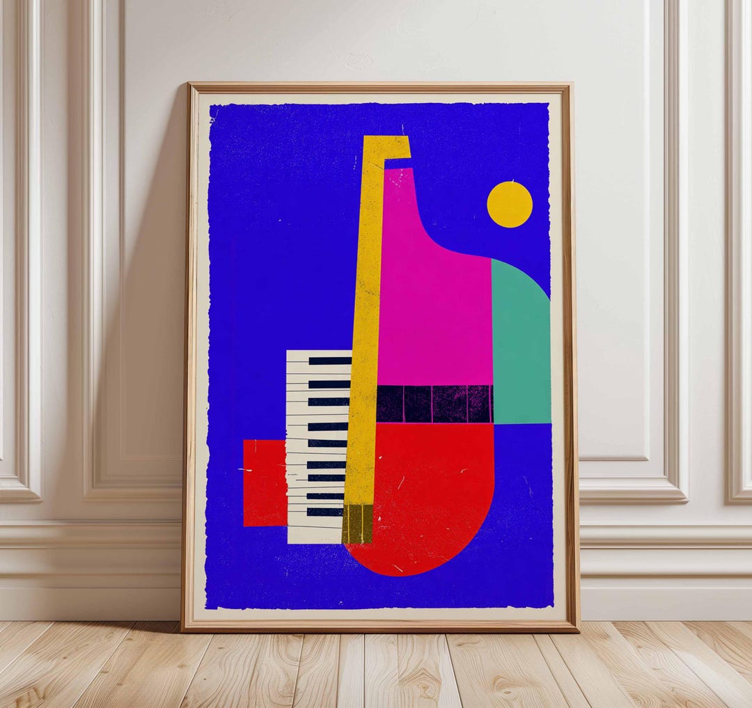 Abstract Piano Art Print, Geometric Mid Century Modern Music
