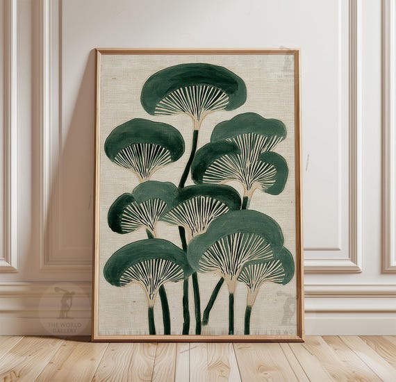 Japanese Mushroom Botanical Poster | Vintage Fungi Illustration Print | Minimalist Nature Wall Art