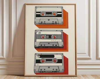 Impression d'art sur cassette rétro, musique nostalgie des années 80 et 90