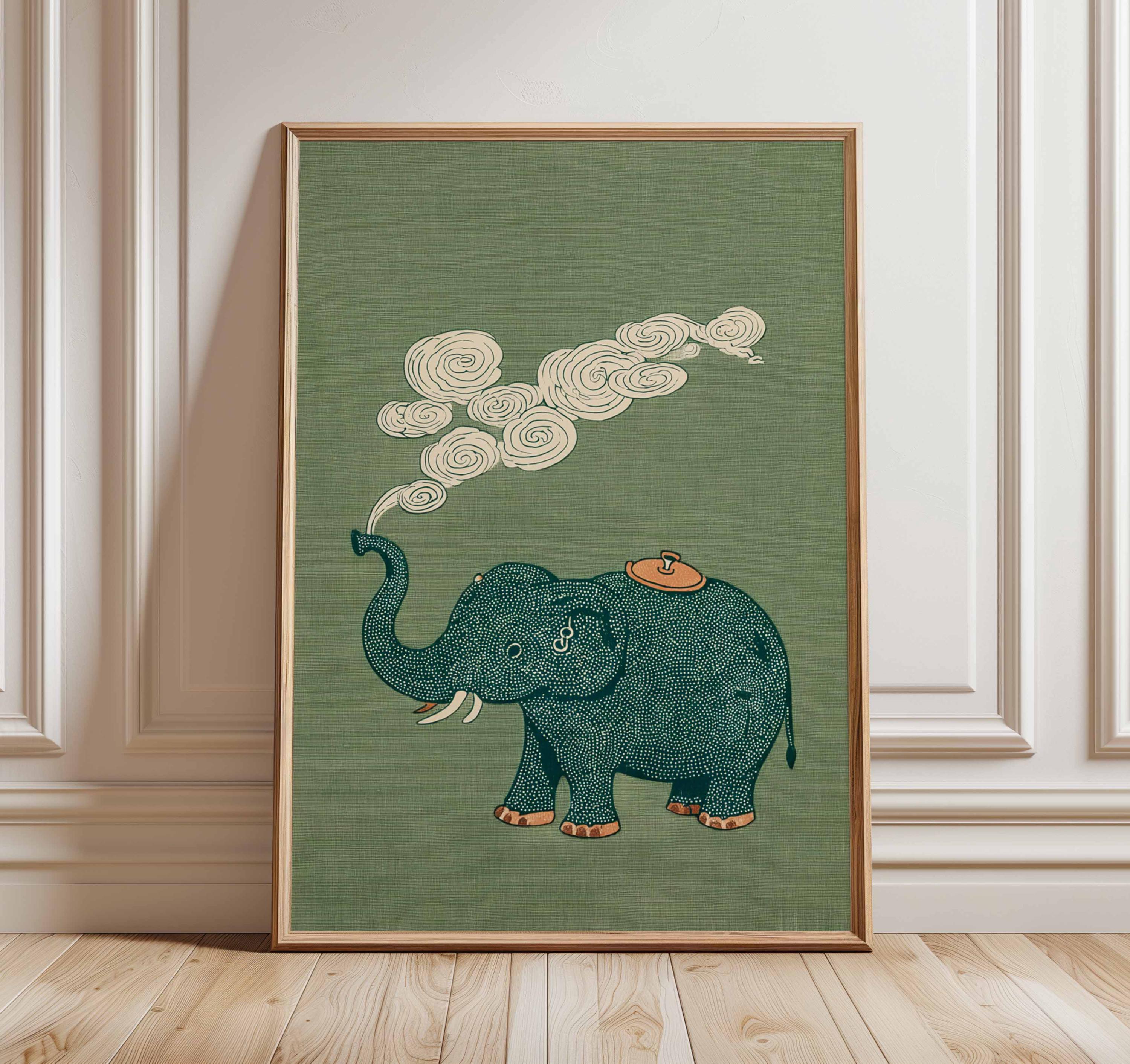 Japanese Elephant Poster, Vintage Asian Art, Japandi Wall Decor
