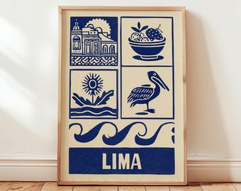 Lima Linocut Art Print, Modern Peruvian Travel Poster