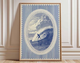 Lámina vintage de surf / Póster náutico de olas del océano