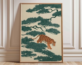 Japanischer Tiger Kunstdruck, minimalistisches Zen Jungle Poster