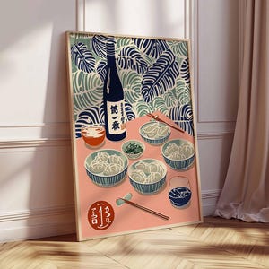 Traditional Japanese Food Poster, Japanese Cuisine Print, Kitchen Wall Decor, Food Art, Vintage Food Poster, Asian Food Illustration