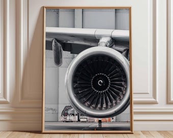 Airplane Engine Wall Art, Aviation Poster, Modern Aircraft Print, Industrial Jet Engine Photography, Pilot Gift Aviation Decor