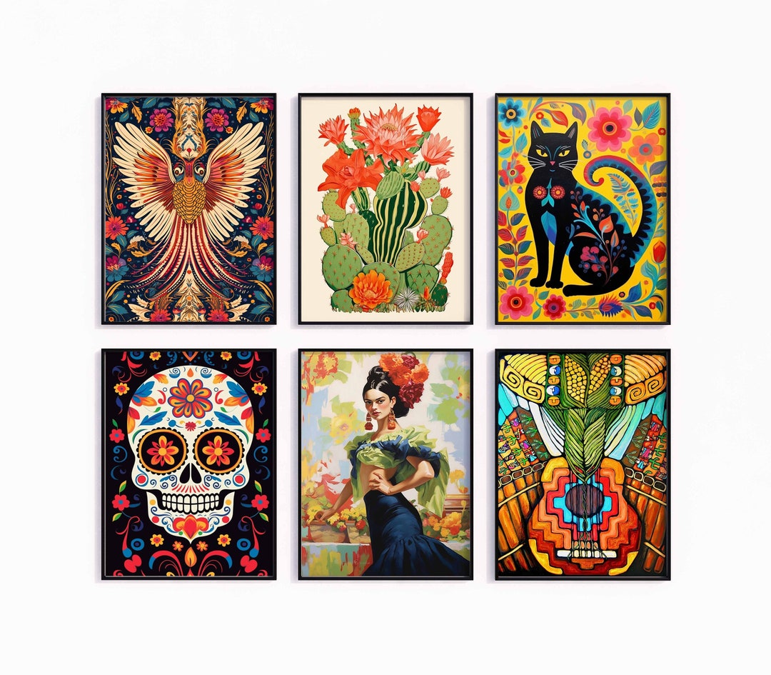 Mexican Gallery Wall Poster Set, Mexican 6 Print Set, Floral Print