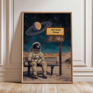 Póster retro de ciencia ficción, decoración cósmica surrealista de los años 70, póster espacial futurista, impresión de paisaje vintage, obra de arte espacial para dormitorio y sala de estar.