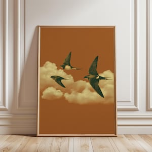 Poster Zwaluwvogel, vintage illustratiestijl in bruin en crème