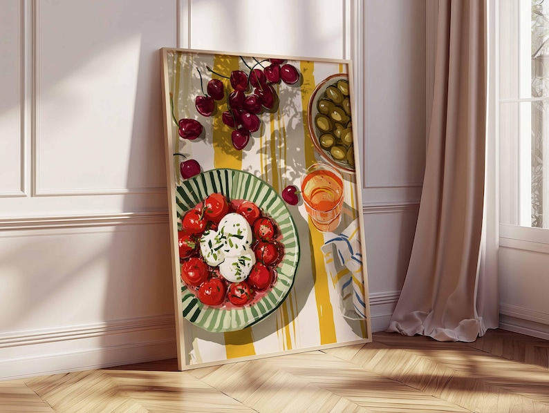 set of three mediterranean kitchen prints | framed... Mediterranean Kitchen Wall Art Print, Food Still Life Poster, Colorful ...