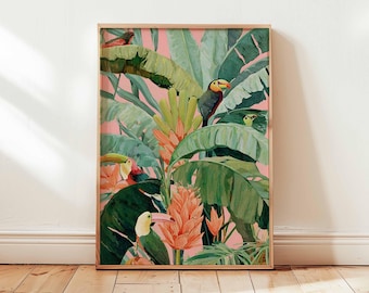 Tropische poster, botanische natuur prints, jungle muur kunst posters, tropische bladeren decor, groene plant poster print, exotische botanische cadeau