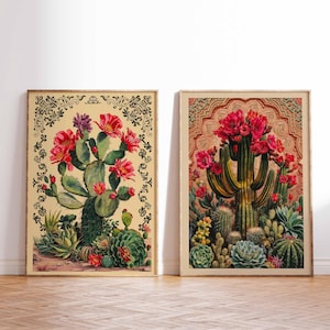 2er Set Mexikanische Poster, Mexikanische Kaktuswandkunst, Botanische Drucke, Kaktuskunst, Blumenwandkunst, Traditionelle mexikanische Kunst, mexikanisches Geschenk